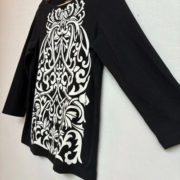 J. Mclaughlin Black Bainbridge Fabric Black 3/4" Floral Vines Print‎ Shirt Med - Picture 2 of 10